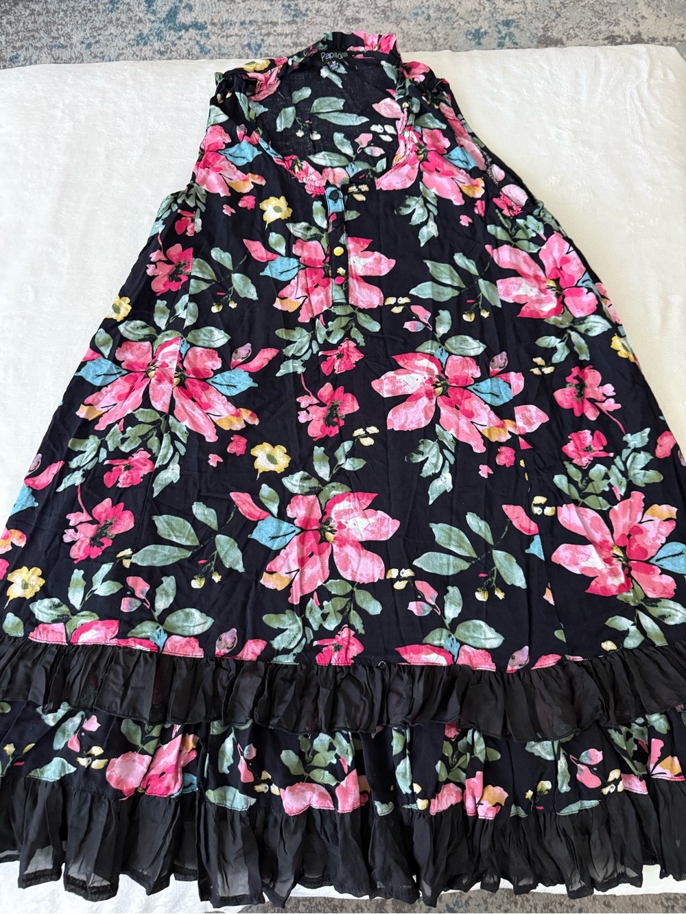 Papillon Black Floral Swing Dress Size Medium D86